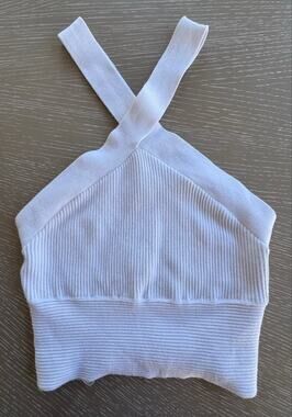 Abercrombie & Fitch White Ribbed Cross Neck Halter Crop Top S